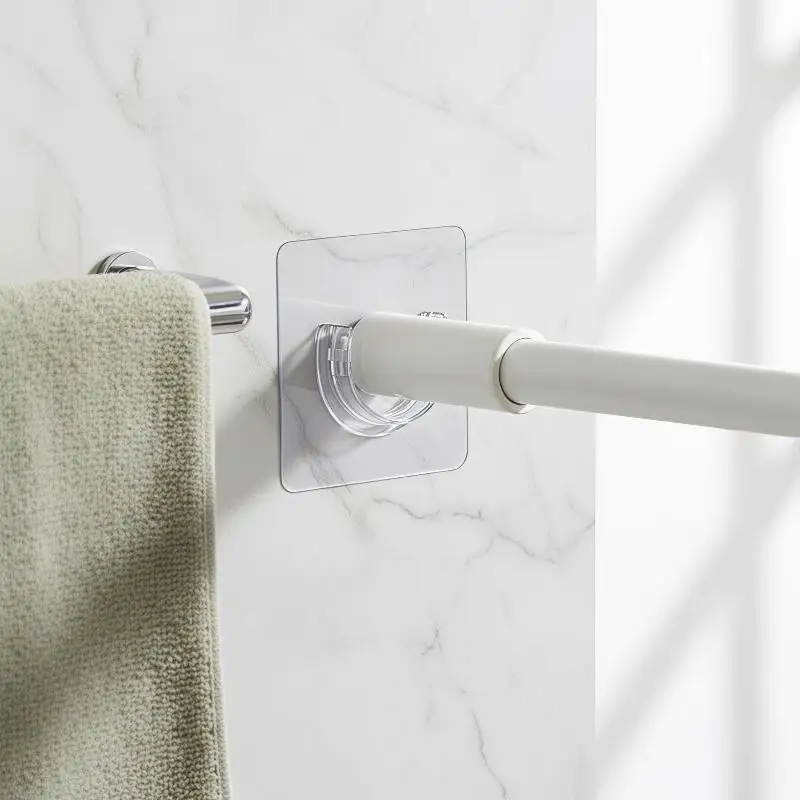 No Drill Transparent Self Adhesive Curtain Rod Brackets Heavy Load Wall Mount Holder For Bathroom Bedroom Home Window Decor view 5