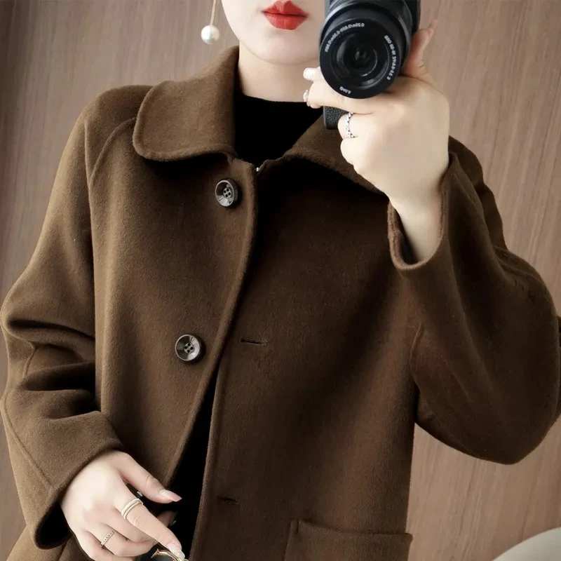 High-quality Double Sided Wool Overcoat Women Autumn Winter Korean Temperament Long Cashmere Woolen Coat Solid Female Jackets