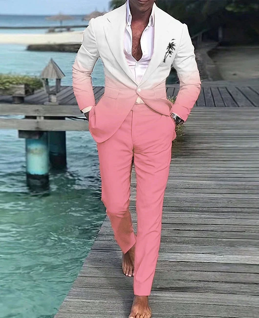 Hawaiian Seaside Vacation Style Suit Pants Two-Piece Set Loose And Comfortable Lapel Suit Button Pants Set WL008-MR7