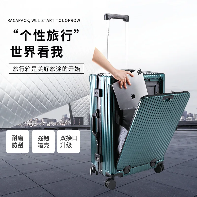 Front Opening Men's and Women's Luggage, High-value Aluminum Frame Trolley Case, Large Capacity, 20-inch Multi-functional