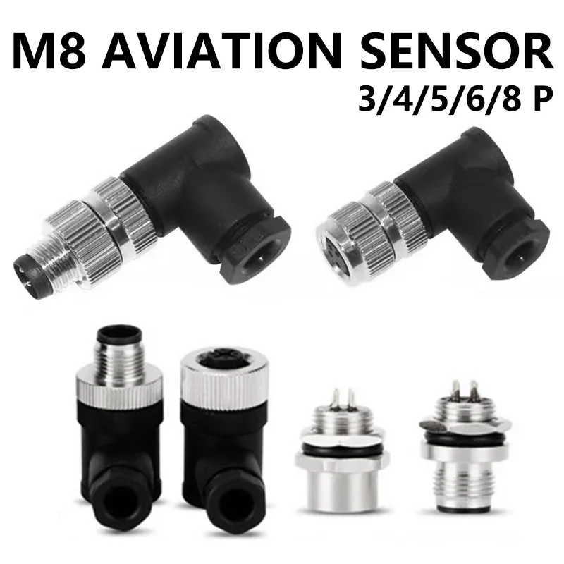 

5 PCS M8 3/4/5/6/8 Pin Waterproof ELBOW Sensor Connector Male&Female Aviation Plug&Socket D Type Screw Lock