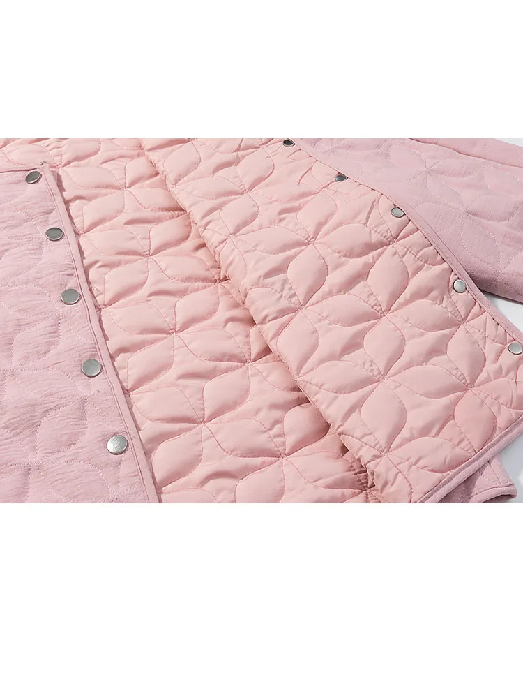 HH Women's Fashion Simple Versatile Round Neck Honed Diamond Jacket Female Elegant Solid Warm Single-breasted Long Sleeve Jacket