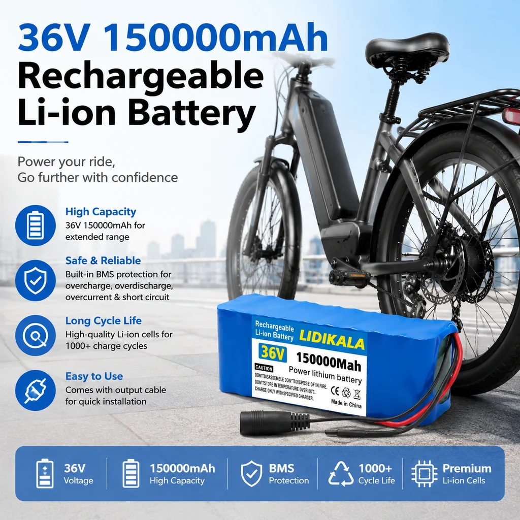 Batteria portatile agli ioni di litio 36V 150Ah 18650 10S3P, pacco batteria agli ioni di litio, batteria di ricambio, con BMS