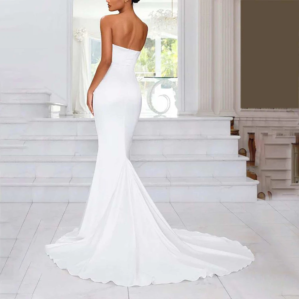 High-end Wedding Dresses Simple Temperament sexy Strapless backless Trailing Tail Dresses for Banquet Party Birthday Bride