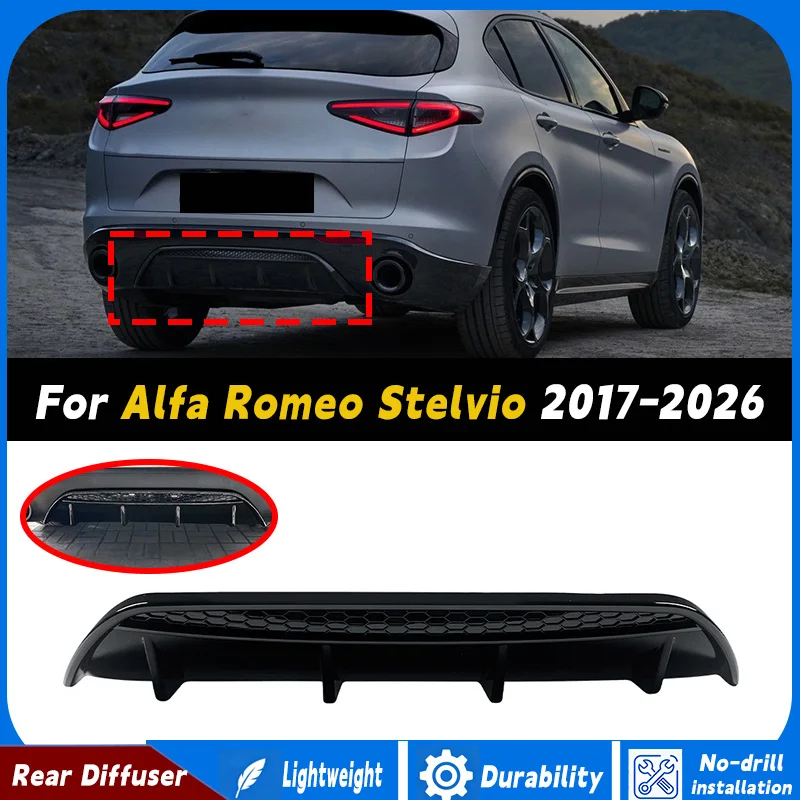 Heckstoßstangen-Diffusor-Spoiler-Seitenschweller-Schutzklappen für Alfa Romeo Stelvio 2017-2026 Heckdiffusorlippe