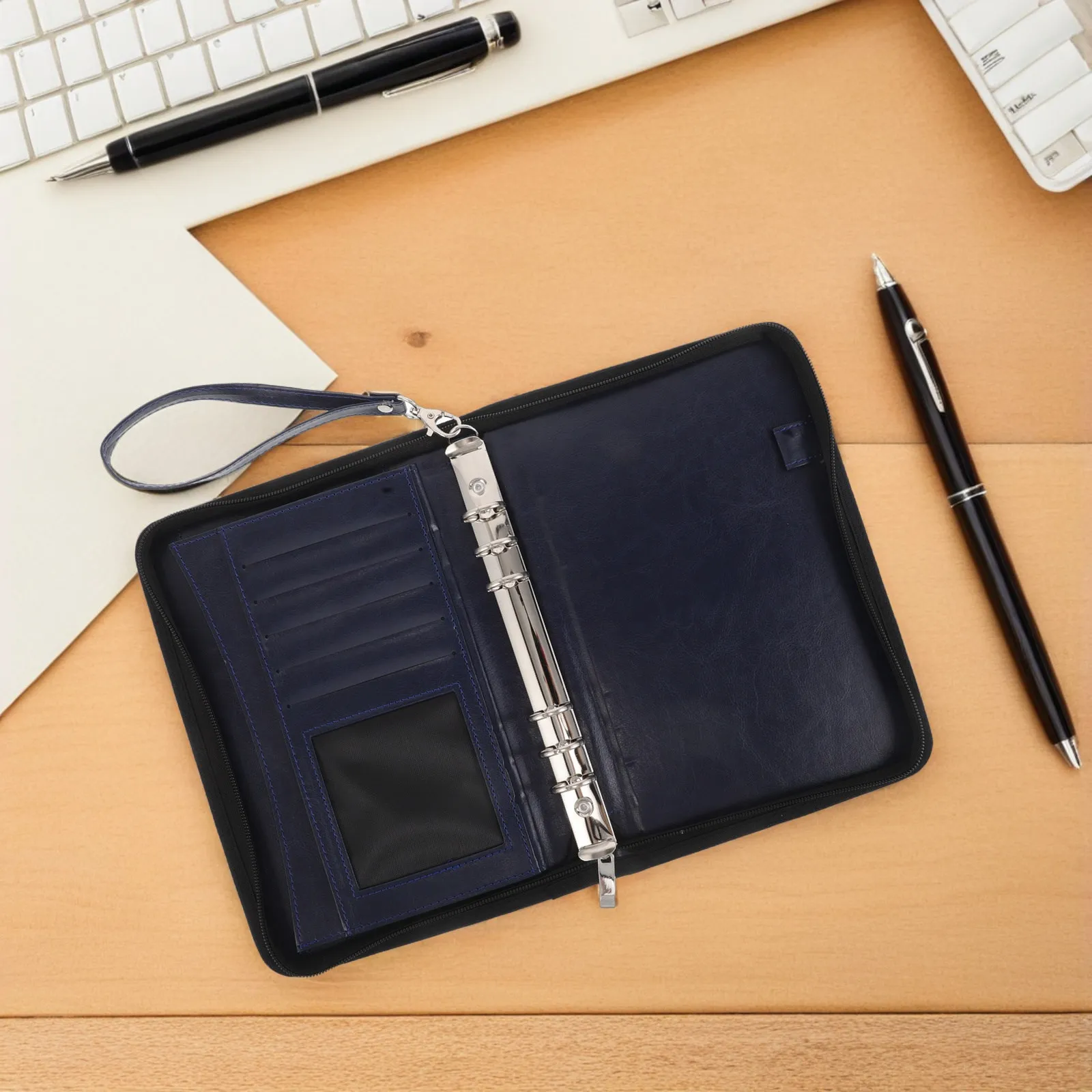 Portfolio Binder Loose Leaf Refillable Zipper Artificial Padfolio Office Business Meetings Note Taking Document
