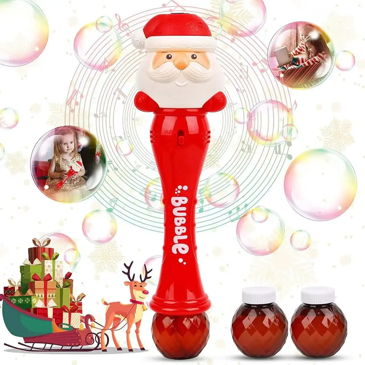 

Electric Christmas Magic Bubble Wand Auto Blowing Machine Santa Claus Halloween Pumpkin Shape Light Music Kid Handheld Toy Gift