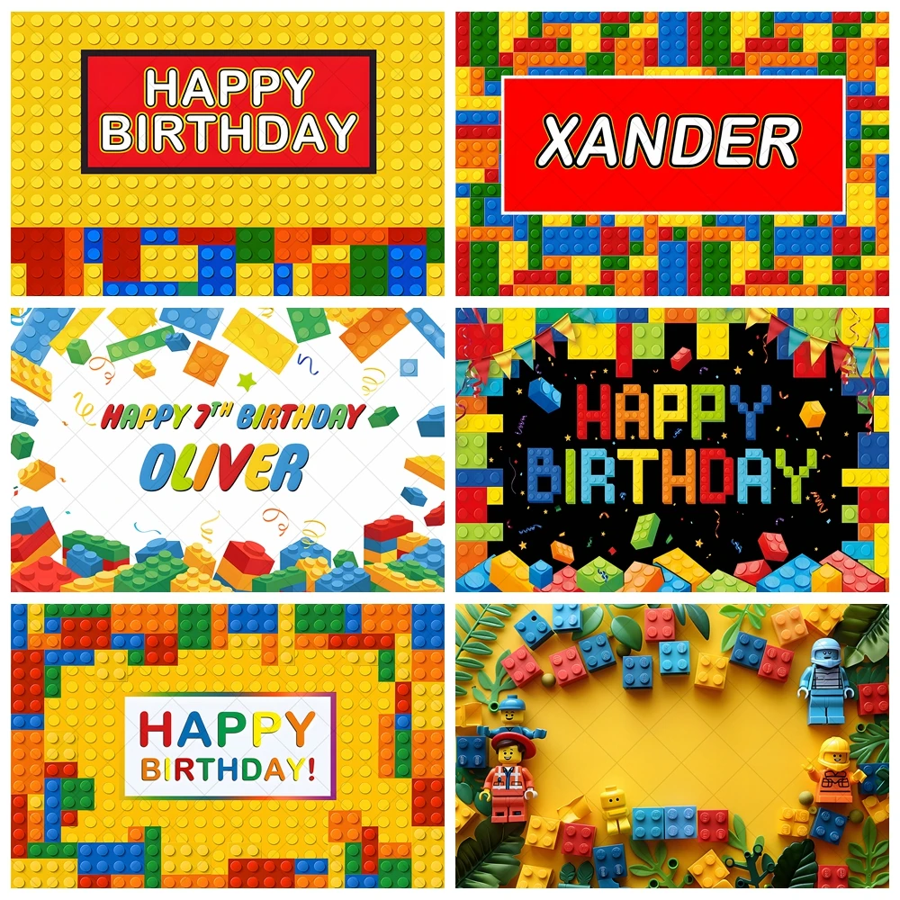 Colorful Building Blocks Backdrop Custom Kid Happy Birthday Party Banner Baby Shower Caketable Decoration Photography Background