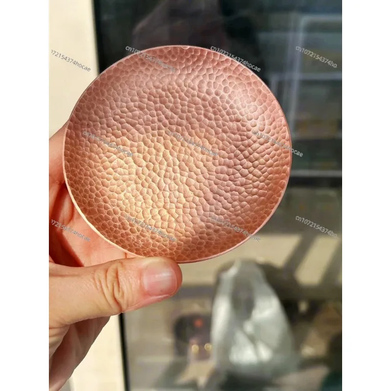 Hand-forged thickened pure red copper Chinese round metal small tea tray