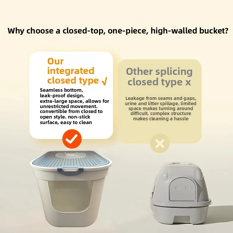 Ultra Large Fully Enclosed Cat Litter Box Odor Containment Top Entrance Big Size Privacy Toilet Spaceship Style Cat Litter
