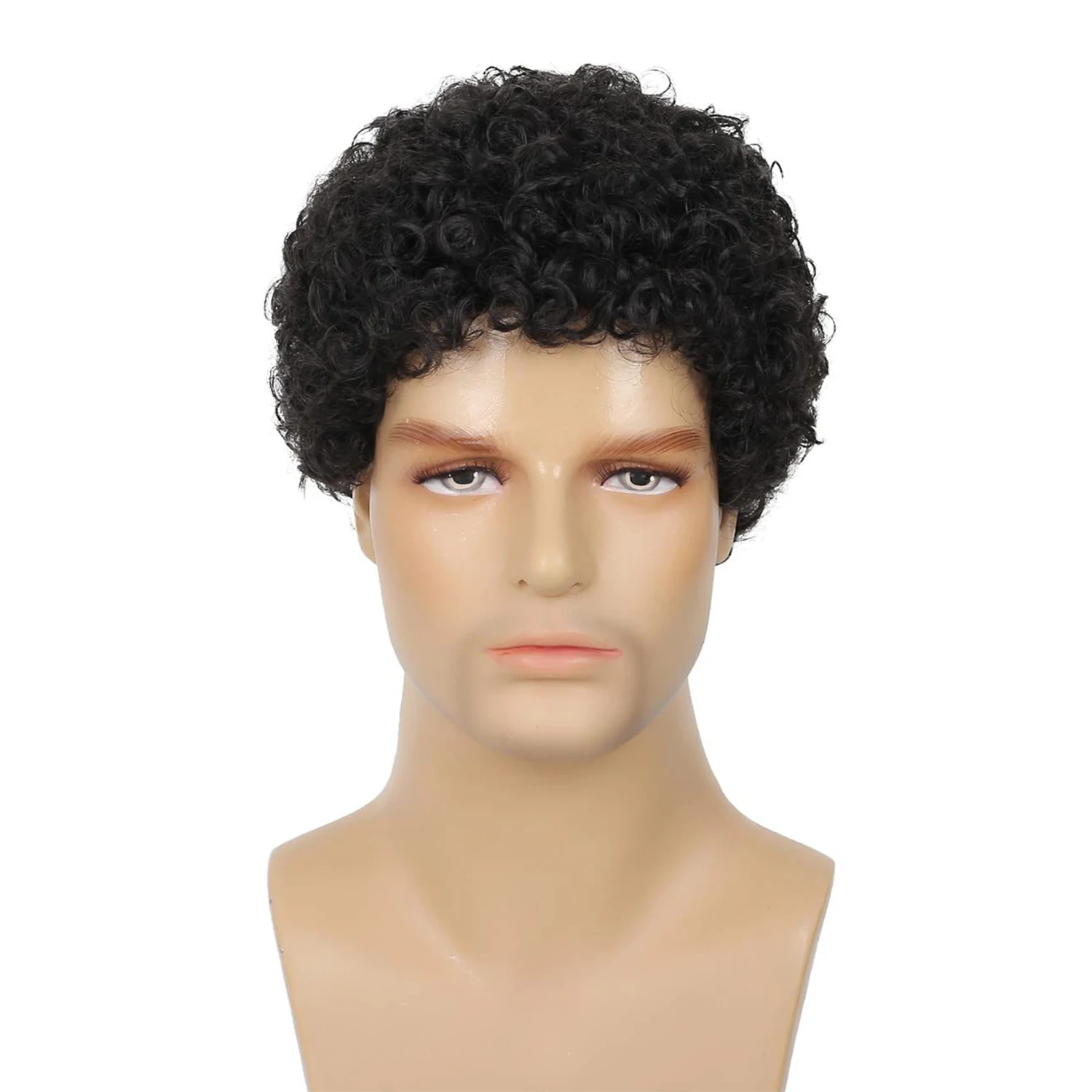 Short Afro Curly Black Wig for Men Synthetic Halloween Cosplay Costume Replacement Hair Wigs