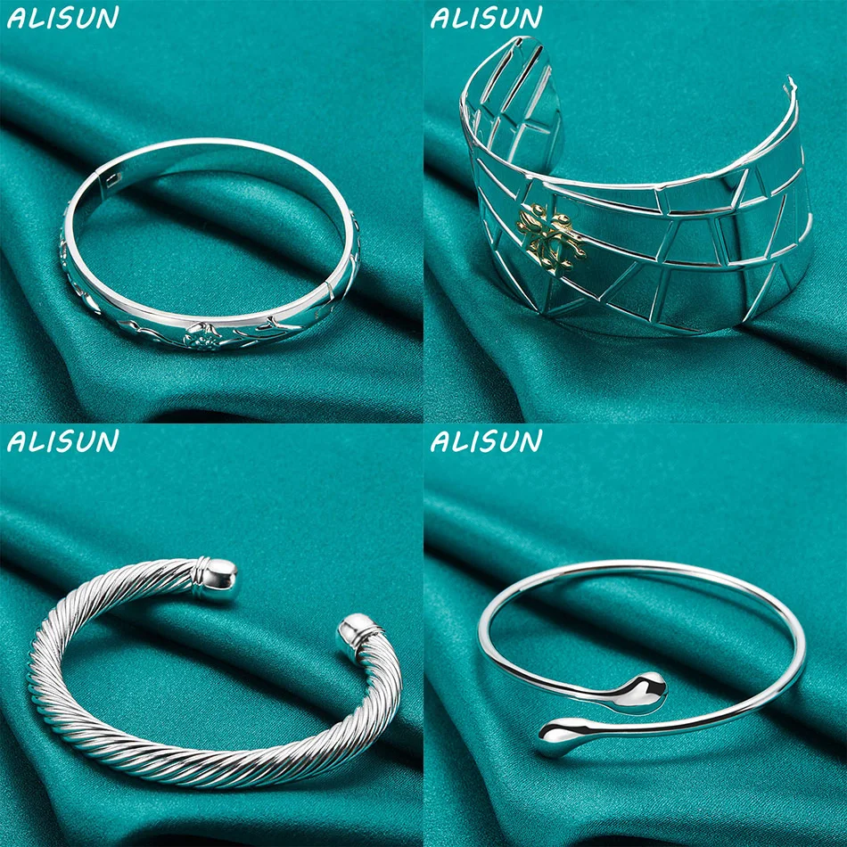 

ALISUN 925 Sterling Silver Bangle Geometric Bracelet For Women Charm Trend Birthday Gifts Fashion Party Fine Jewelry