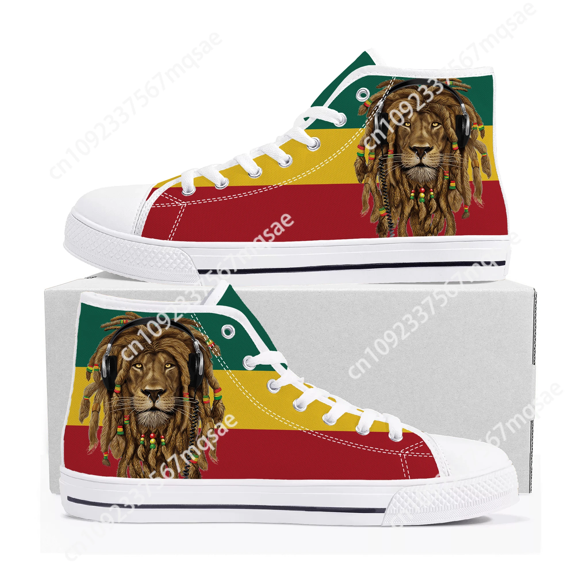 Reggae Rastafarian Rasta Rastafari Lion Of Judah High Top Sneakers Mens Womens Teenager Canvas Sneaker Casual Shoes Custom Shoe