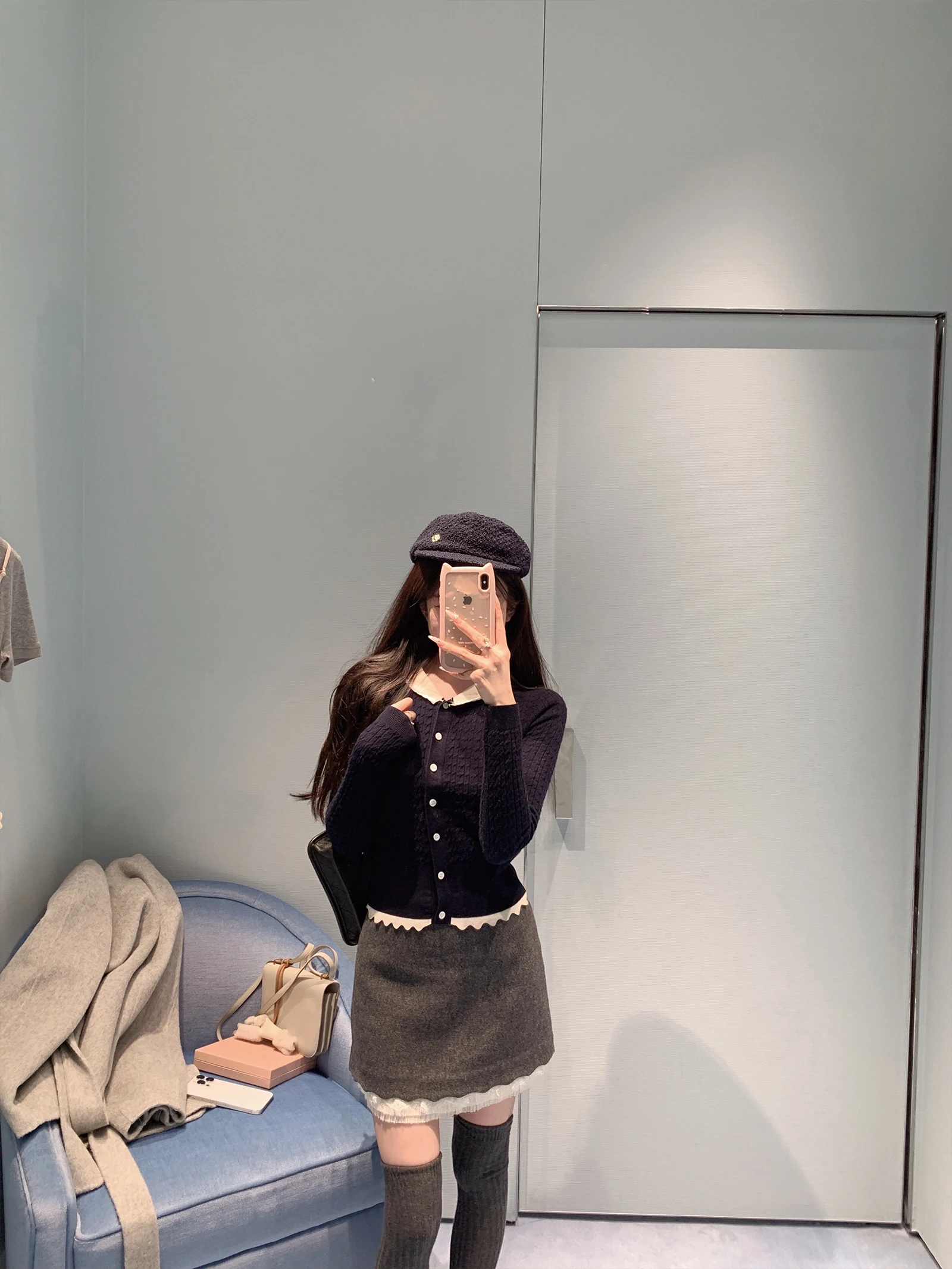 

Velvuddy Velvet Swing Skirt High Waist Woolen Ruffle f Skirt Fene Proportion Golden Musoom Brand Women's Skirt