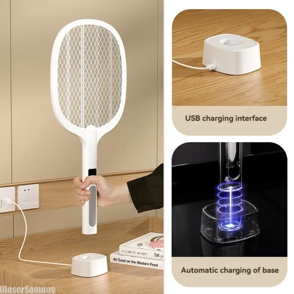 Rechargeable 4000V Electric Exterminator Home Fly Swatter Detachable Handheld Auto Swat Mode Type-C Rechargeable Garden Supplies