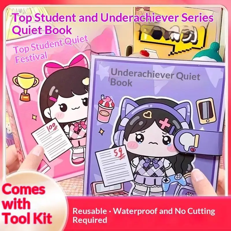 Kawaii School Theme Quiet Book Waterproof Reusable No Cut Design Free Tool Kit for Preschoolers Daily Educational Play