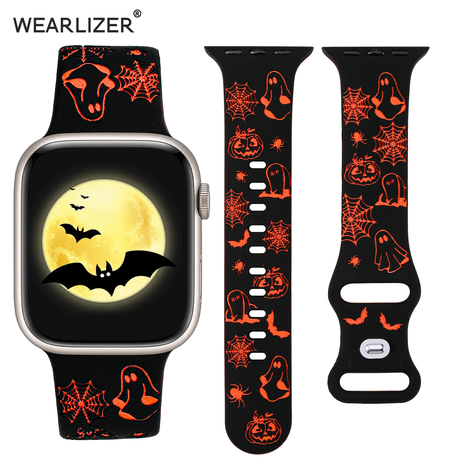 Wearlizer Halloween Pumpkin Band for Apple Watch Band 41/40/49/45/44/42mm Two-Tone Silicone Strap for iWatch SE 9 8 7 6 Ultra