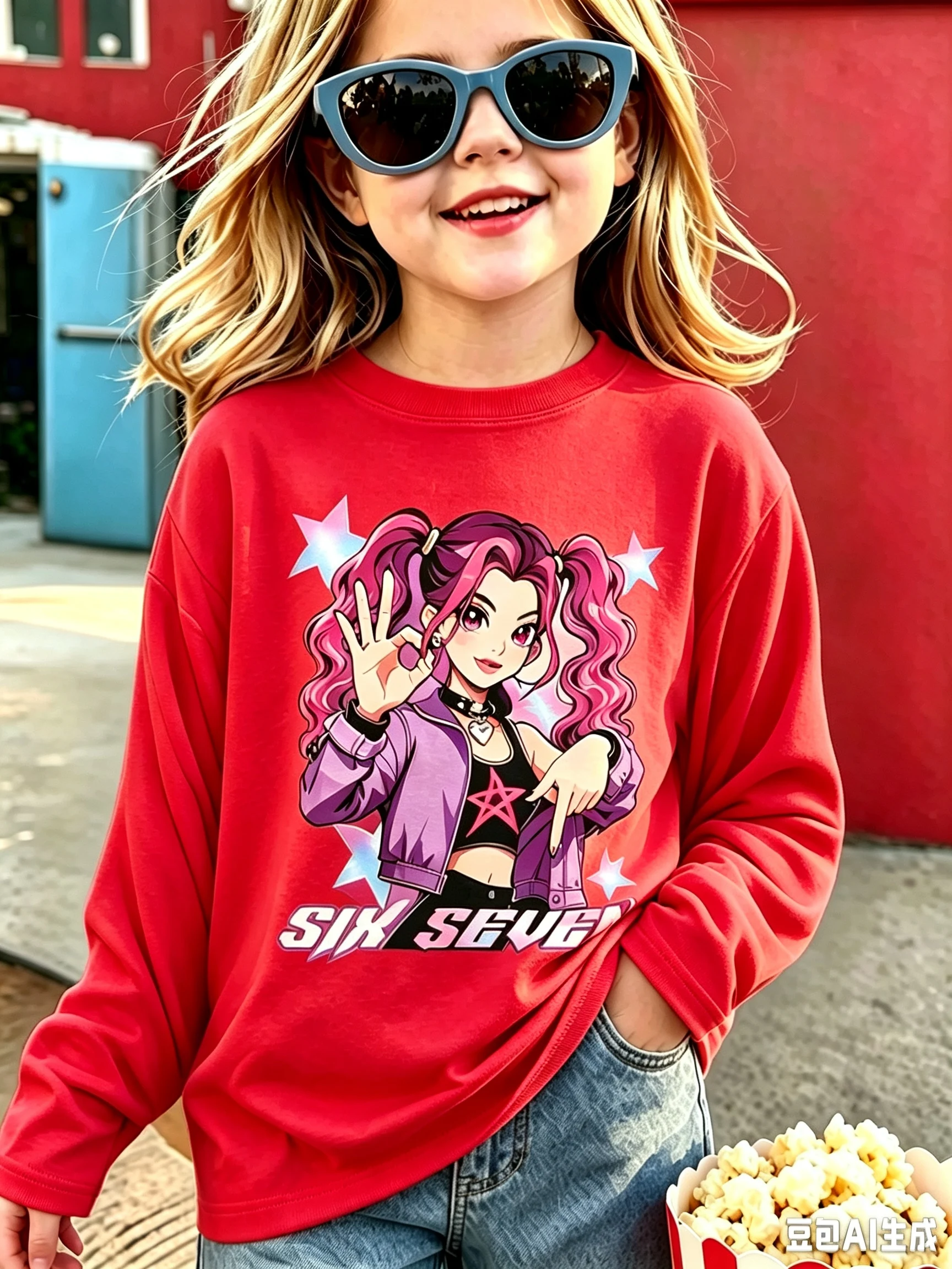 Long-sleeved, Crew-neck T-shirt Featuring A Cool, Stylish Cartoon Print