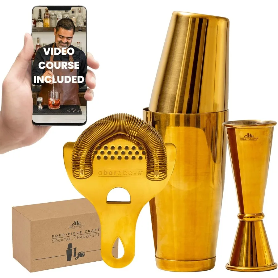 

Набор коктейльных шейкеров из 4 предметов, для профессионального и домашнего бара, набор премиум-класса для бара, в комплект входит ситечко, джиггер, набор шейкеров и 4 шт.