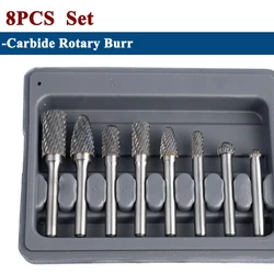 8pc/set 6mm Shank Double Cut Carbide Rotary Burr Bur Die Grinder Carving Bit 6mm/10mm/12mm Head A C D F Rotary Burr