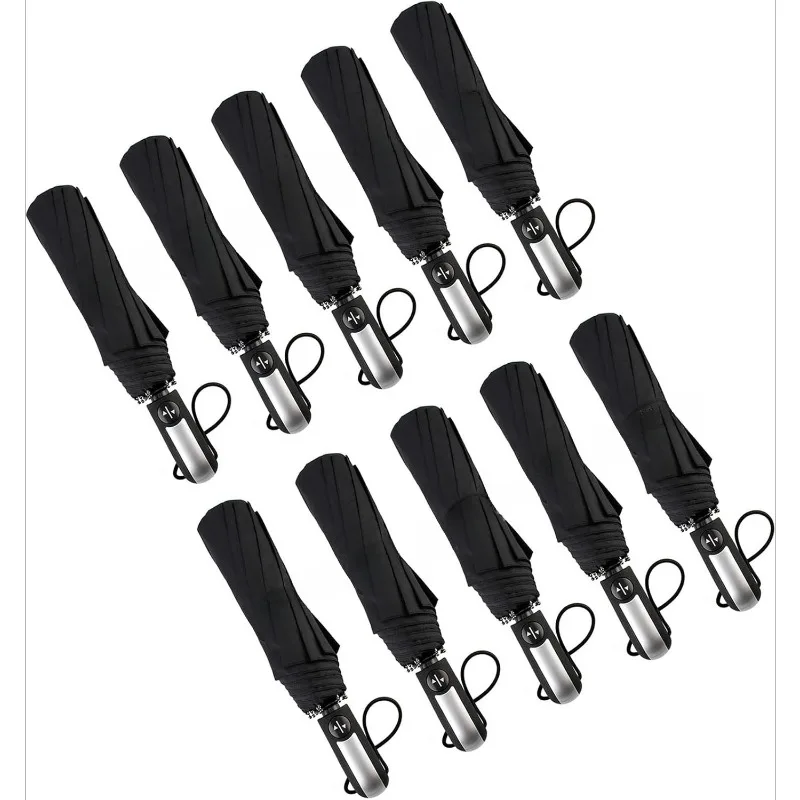

10 Pack Bulk Umbrellas Travel Windproof Portable Compact Large Canopy Ergonomic Handle Auto Open & Close