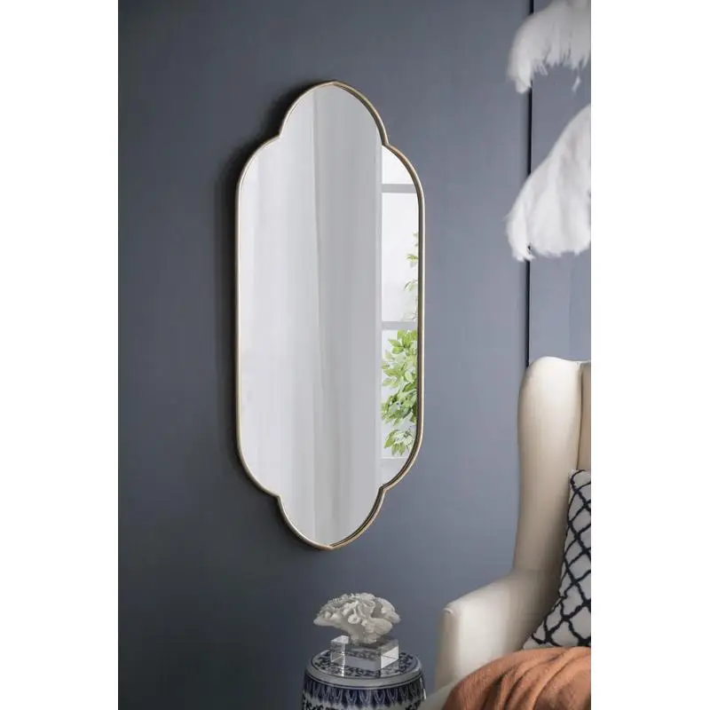 

22.4x1x48" Champagne Gold Decorative Wall Mirror with Notched Edges and Elegant Design for Home Décor