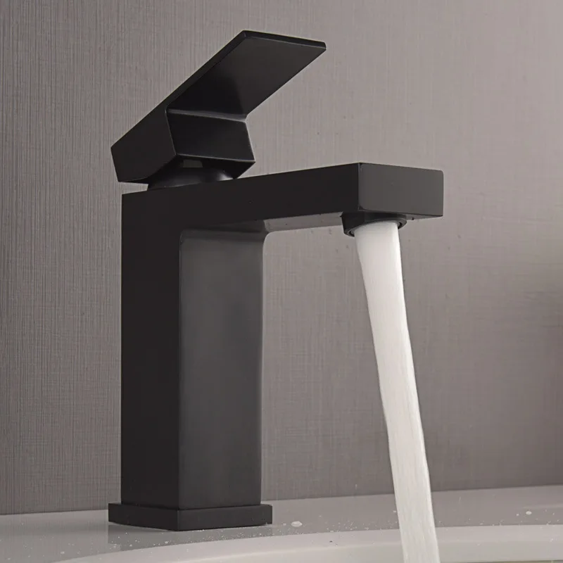 All-copper square basin faucet, high and low models, countertop basin, under-sink basin, cold and hot water faucets