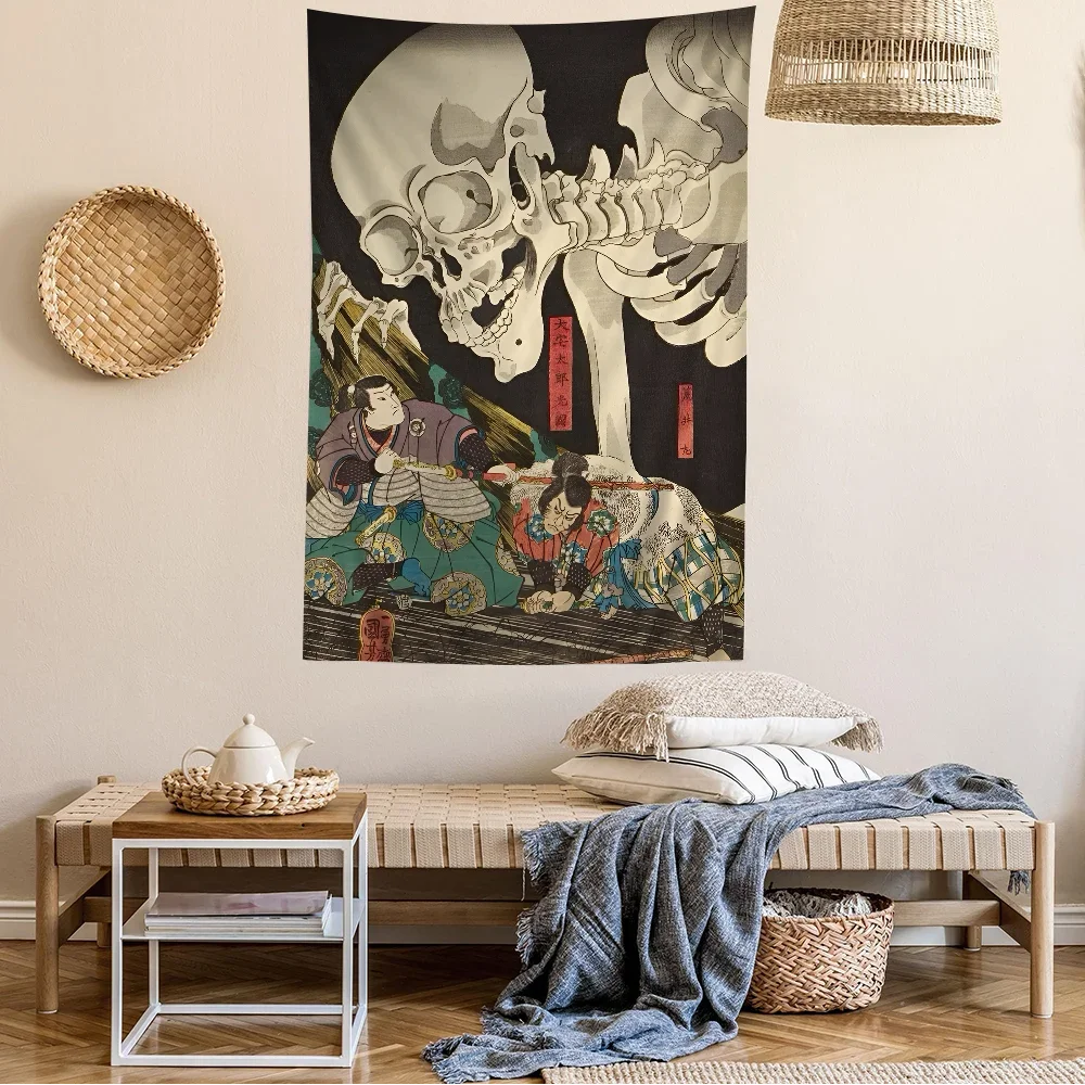 Japanese Rising Skeletons  Anime Tapestry Hanging Tarot Hippie Wall Rugs Dorm  Sheets Tapestry Hanging Tarot Hippie Wall Rugs