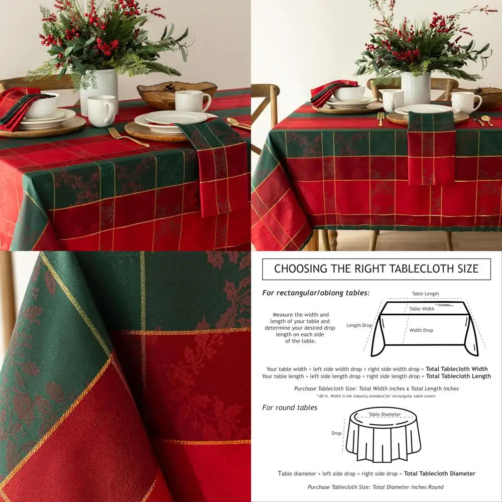 

Winter Holiday Christmas Jacquard Tablecloth - 60 x 120 Rectangular, Glimmering Holly Pattern