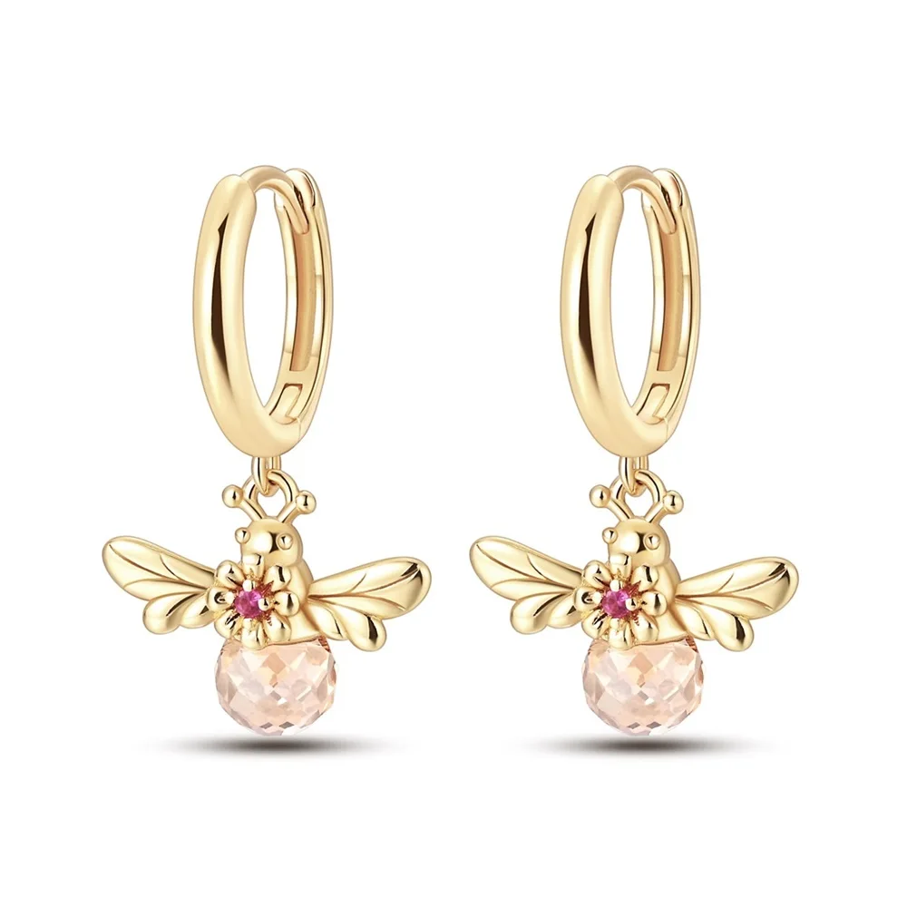 

Elegant 925 Sterling Silver Gold Wing Flower Bee Earrings For Women's Fashionable Banquet Exquisite Jewelry Accessories