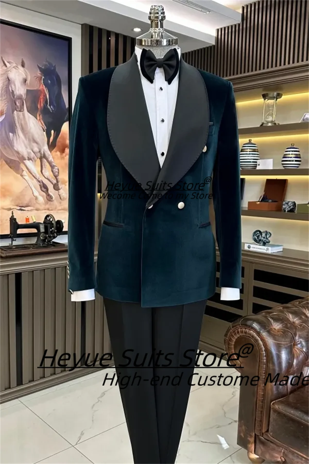 

Elegant Black Velvet Men Suits Customizd Slim Fit Shawl Lapel Groom Wedding Tuxedos 2 Pieces Sets Male Prom Blazers Ropa Hombre