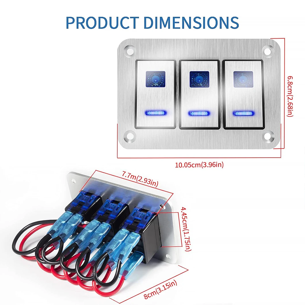 ABILKEEN ON-OFF 3 Gang Aluminum Rocker Switch Panle with Dual LED Light DC12-24V Car RV Truck Boat Modification Waterproof Panel