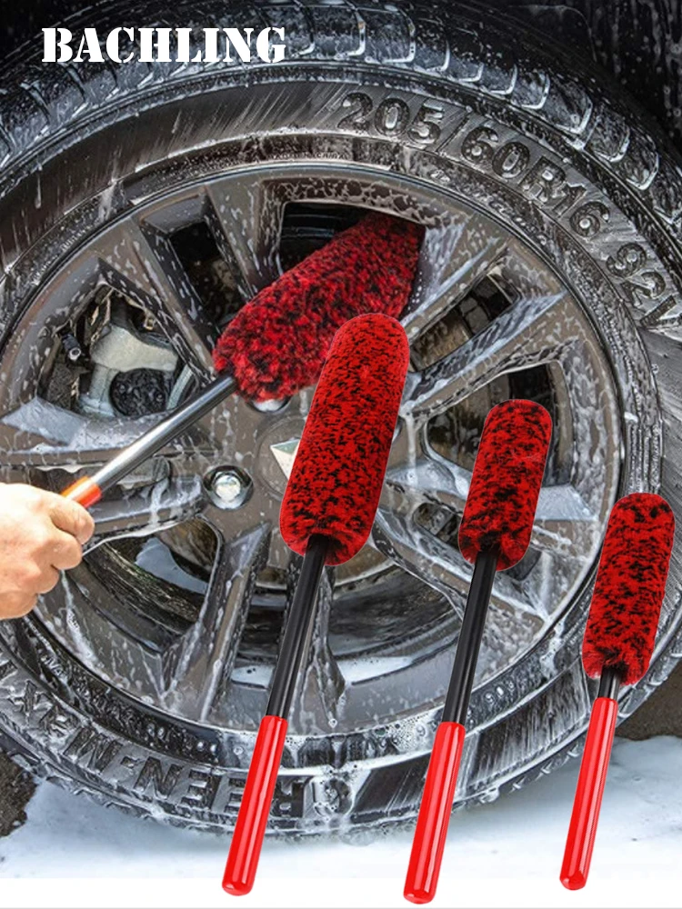 Brosse de détail de roue automatique, roue pliable en laine, trois tailles, outils de nettoyage de voiture pour le nettoyage des pneus de jante, brosses de roues automobiles