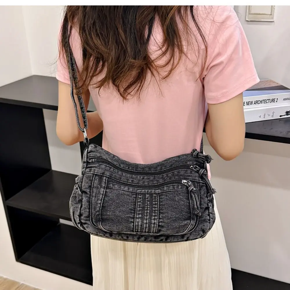 

Retro Denim Cowboy Crossbody Bag High Capacity Vintage Lady Handbag Adjustable Strap Canvas Denim Shoulder Bag Daily Use