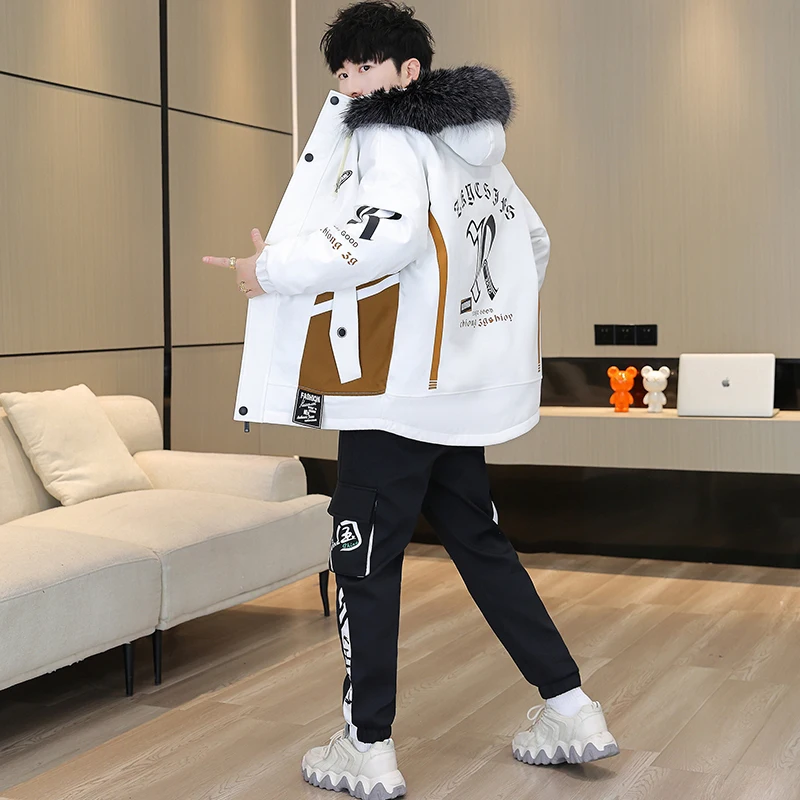 

Winter Thickened Men Overcome Jacket Set Handsome Hooded Two Piece Set Plus Velvet High Quality Warm Coats Men Drop Ship