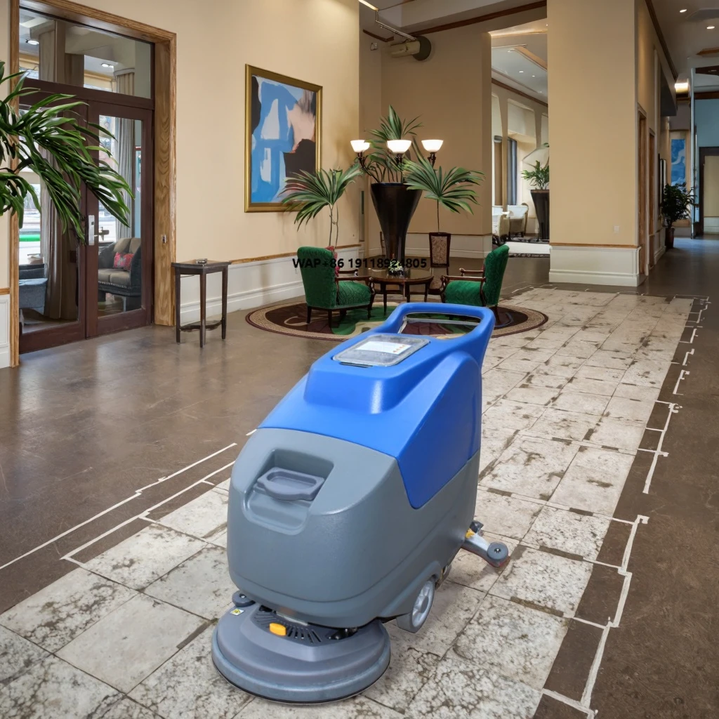 Ultra Quiet Walk Behind Floor Scrubber Commercial Cleaning Machine for Warehouse Epoxy Tiles Industrial