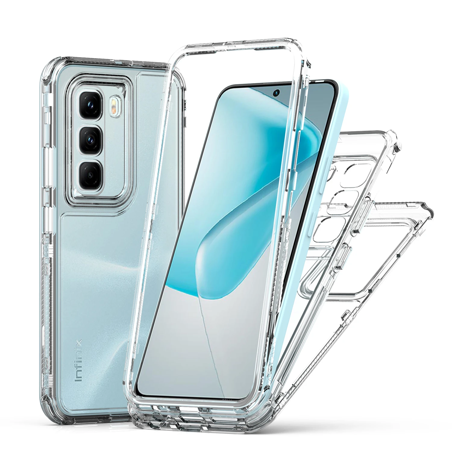 For Infinix Hot 50 Pro /Plus, Shockproof 4 Airbags Luxury Hybrid Armor Acrylic Transparent Clear Shell Back Skin Case Cover
