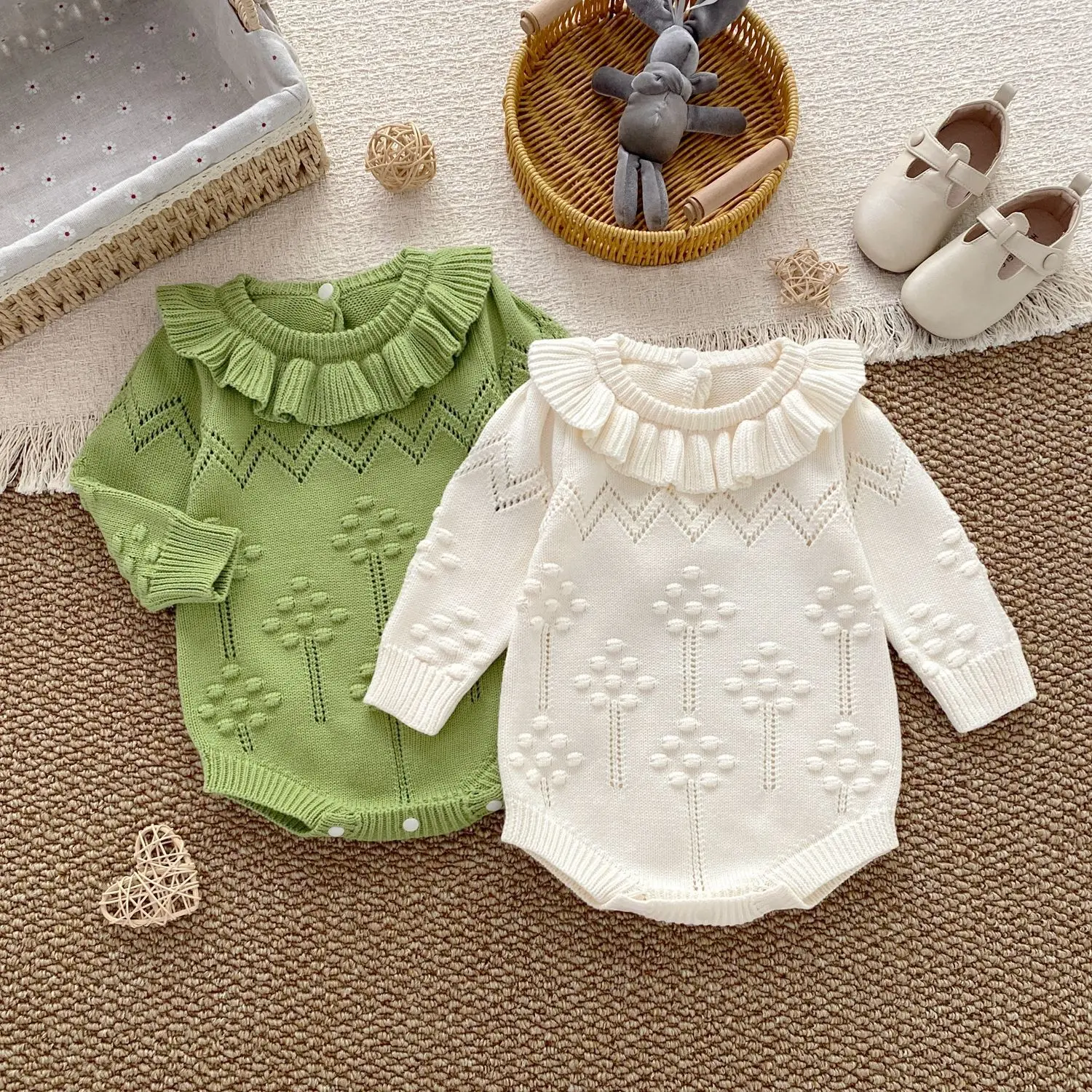 0-24M Newborn Kid Baby Girl Winter Sweater Warm Thick Clothes Long Sleeve Baby Knit Romper Cute Bodysuit Outfit