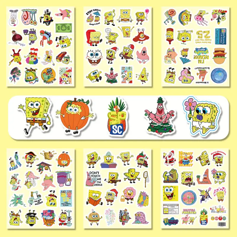100 Non Repeating Spongebob Squarepants Anime Cartoon Stickers Hand Account Materials Student Reward Stickers Sealing Stickers