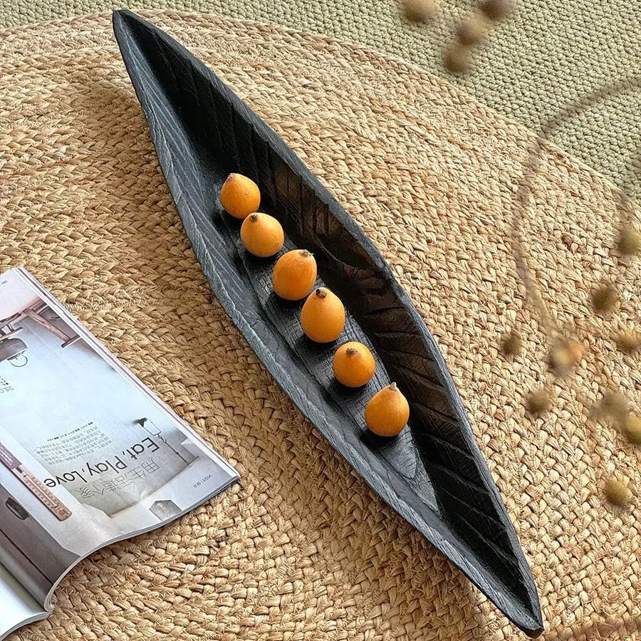 Solid wood carbonized fruit plate, living room plate, art tray, hotel and homestay model room soft decoration
