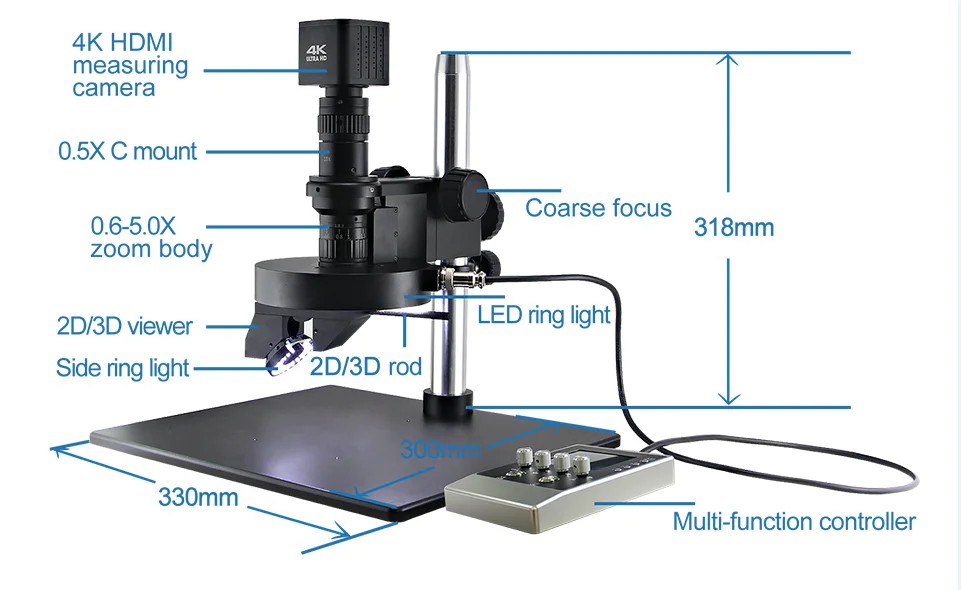 Automatyczny mikroskop pomiarowy z kamerą 4K HD, obrotowy o 360 stopni, model Ft-Opto FM3D0325AM, do cyfrowego pomiaru wideo 3D.
