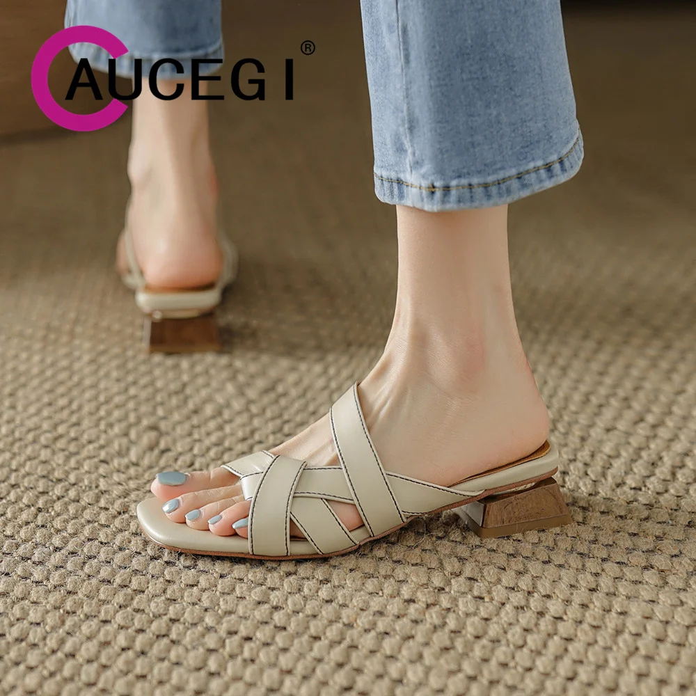 

Aucegi Стиль отдыха Новые потрясающие дизайнерские сандалии с открытым носком и одним боковым узлом Летние новые женские универсальные туфли на низком квадратном каблуке