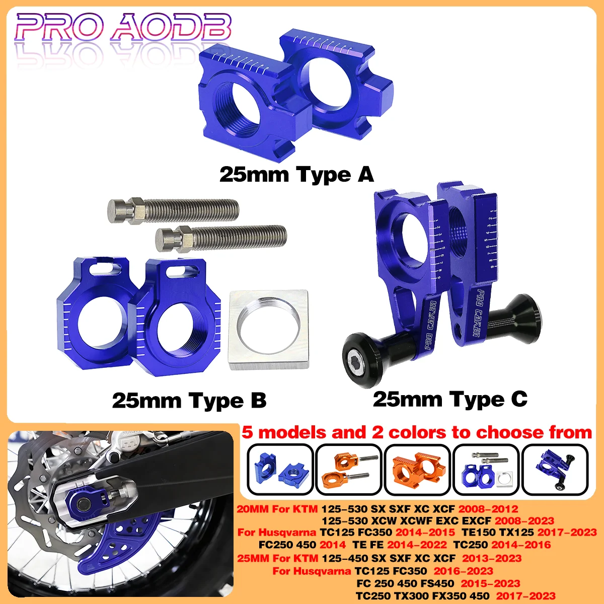 

25MM CNC Rear Chain Adjuster Regulator Sliders For KTM SX SX-F XC XC-F Husqvarna TC FC FS TC TX FX 125 250 300 350 450 2013-2023