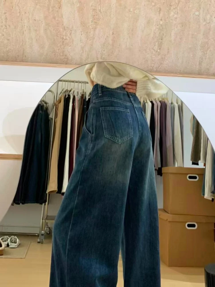 American Sle plus Size Women's Fce Lined Thiened Vintage Straight Leg Jeans Autumn Winter Loose Drapey Wide Leg Pants