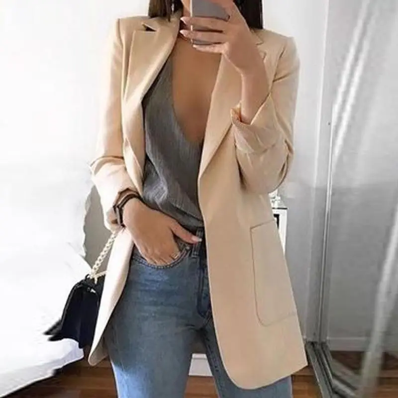 Fashion Business Suits Women Blazer No Button Chic Women Open Front Casual Suit Jacket Blazer Women Jackets Coats Size s-3xl