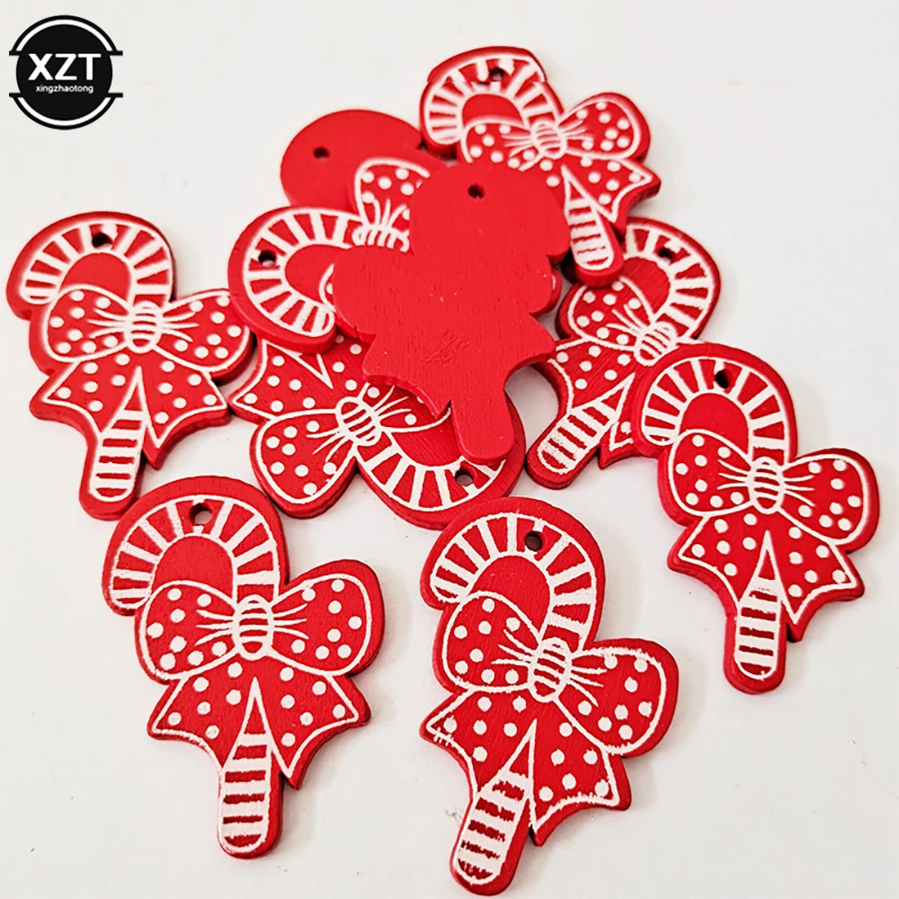 10PCs 5cm Wooden Christmas Ornaments Kids Toys For Chirstmas Tree Hanging Pendants Xmas DIY Decoration For Home Party New Year