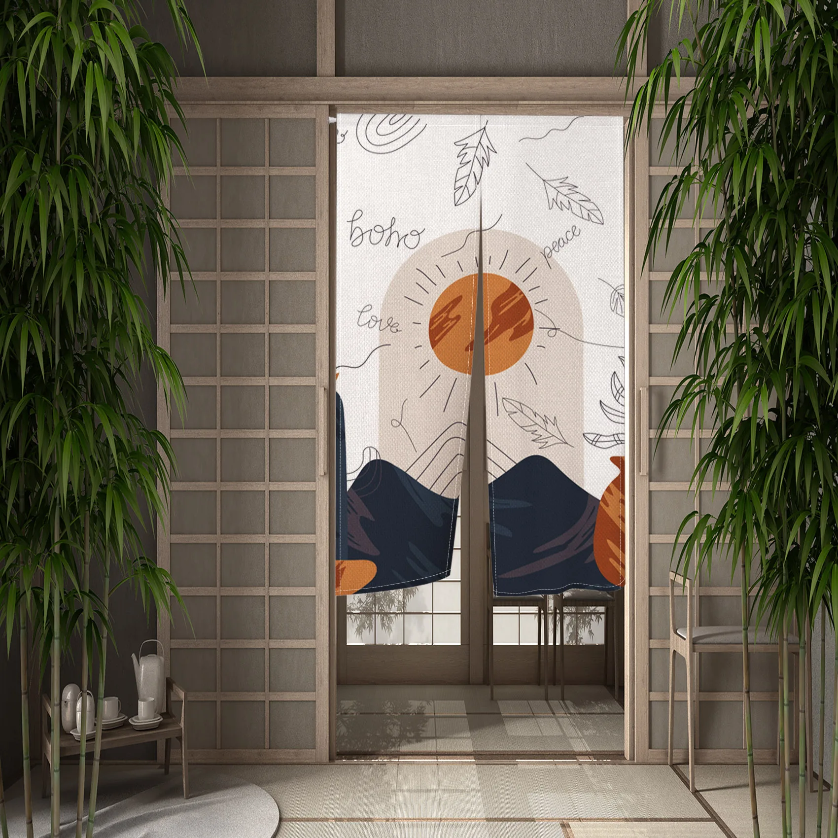 Noren Japanese Door Curtain Simple Line Yellow Black Home Living Room Partition Kitchen Short Curtain Opaque Linen Curtains