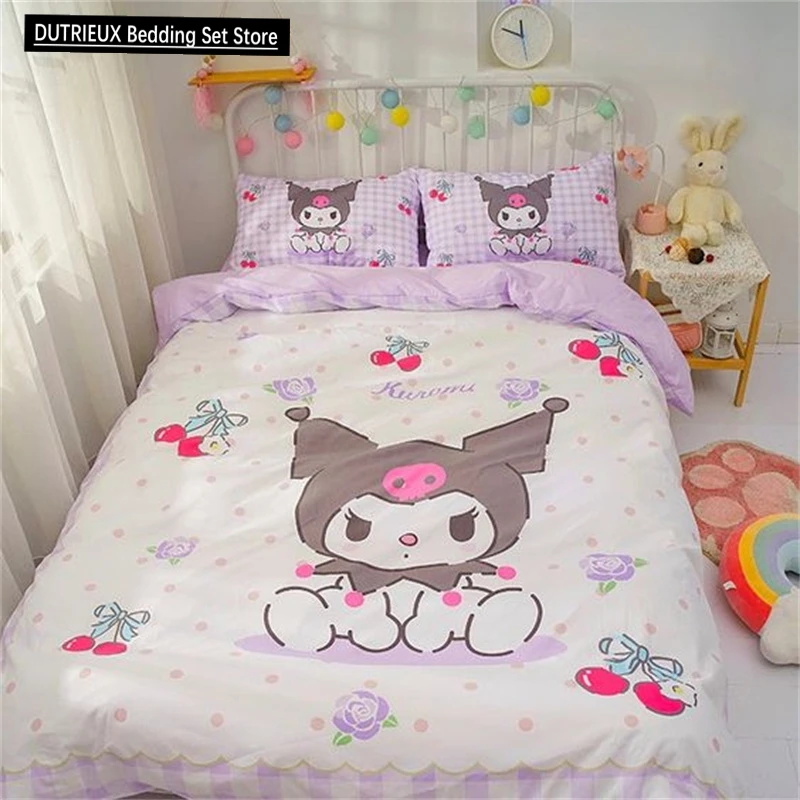 

Purple Duvet Cover Kuromi Cartoon Dark Loli Kids Bedding Set Queen King Full Size Princess Style for Bedroom Decoration Gifts