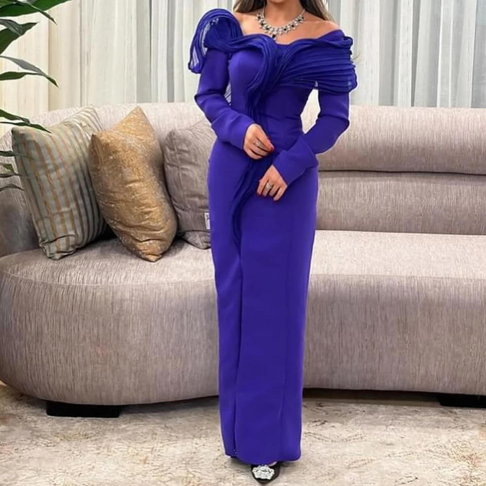 

Customized Elegant Off The Shoulder Jersey Evening Dresses Fashion Straight Floor Length Long Sleeves Bespoke Occasion