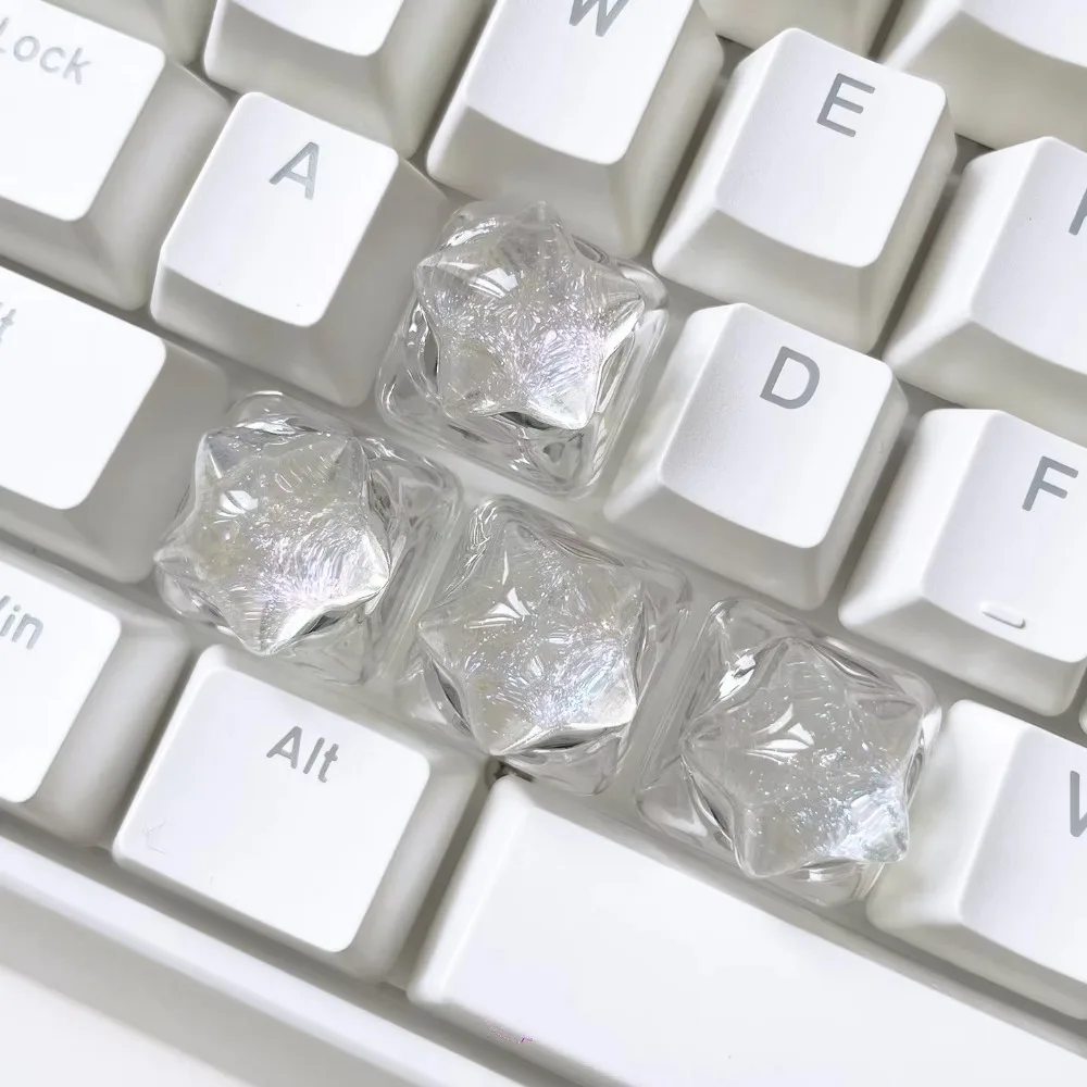 4pcs Transparent Star Keycaps Creative Handmade 3D Star Mechanical Keyboard Keycaps DIY Gaming Keycaps Girls Office
